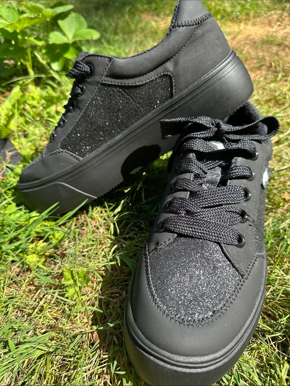 Rocket Dog Black Platform Lace-Up Sneakers with Glitter Accent